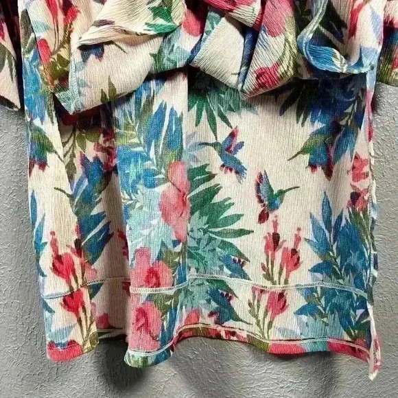 CUDDLE DUDS Tropical Floral 3/4 Sleeve Tunic Shirt Caftan Crinkle Crepe Women XS - Picture 9 of 13